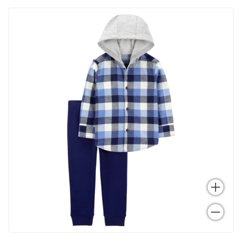 New Carter's Kids Boys 2-piece Playwear Set Hoodie Pant Plaid 100% Cotton Size 6